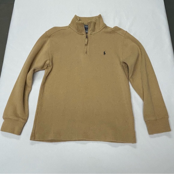 Polo Ralph Lauren Boys 1/4 Zip Pullover Sweater Size M 10-12 Cotton Knit Tan - Picture 2 of 12